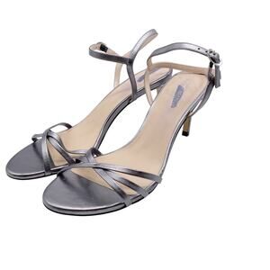 Stuart Weitzman Women's Starla 80 Ankle Strap Platform Sandal Silver Size 8.5